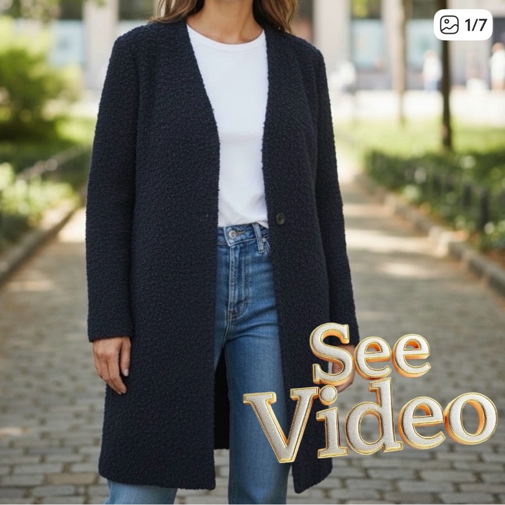 👛(ANY 2/$25) JOE FRESH Unlined Midi Blue Collarless Jacket Small